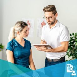 Young woman being assessed by a young male Chiropractor
