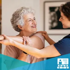 Chiropractor treating shoulder for senior patient / Chiropractic care for healthy aging