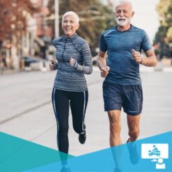 Two elderly people jogging