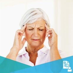 Older woman touching her temples with a pained expression on her face