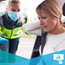 Woman with neck pain after a motor-vehicle collision