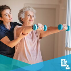 senior woman lifting light weights as therapy