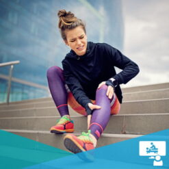 Female runner holding her knee and leg