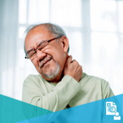 Elderly Asian man grasping his neck because he has neck pain