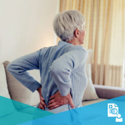 Elderly woman feels back pain, massaging aching muscles