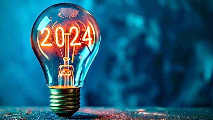 2024 in a light bulb on a blue background