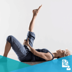 Woman on back stretching right hamstring muscle