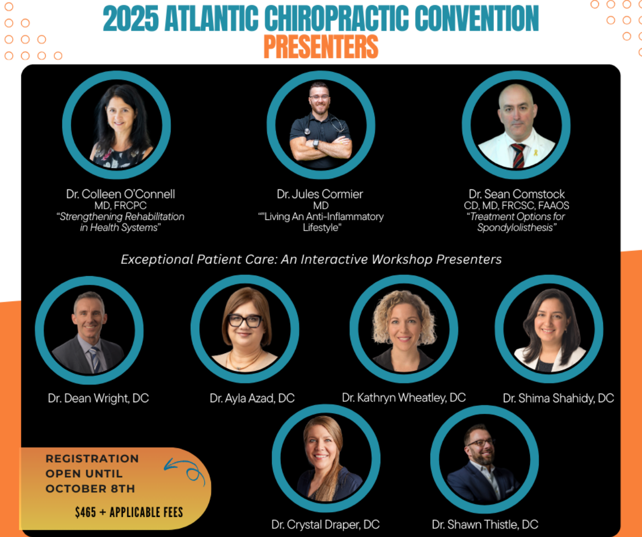 Atlantic Chiropractic Convention graphic with featured speakers