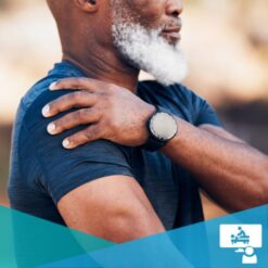 Older fit black man holding his painful shoulder